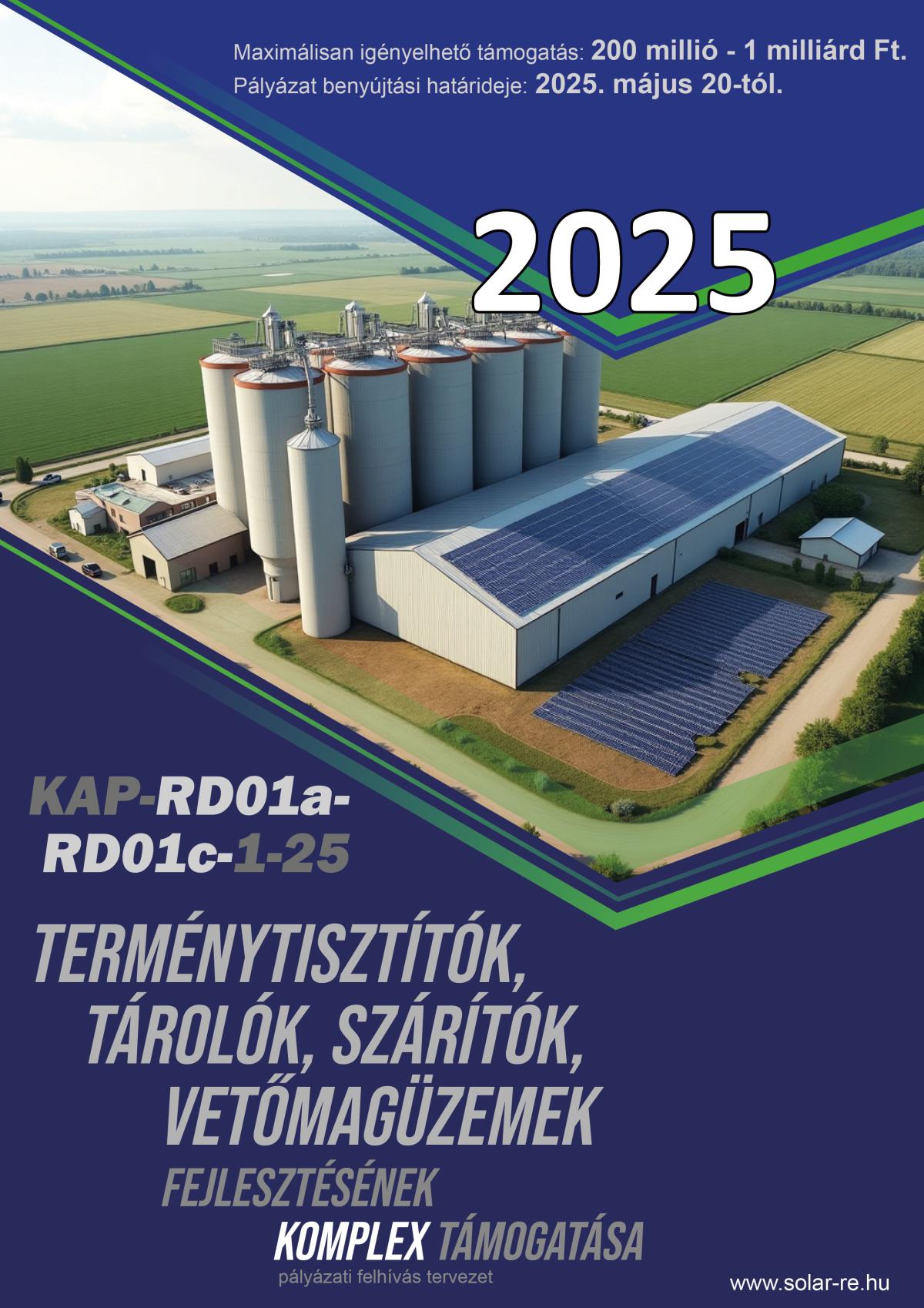 Terménytisztítók, tárolók, szárítók, vetőmagüzemek fejlesztésének KOMPLEX támogatása KAP-RD01a-RD01c-1-25